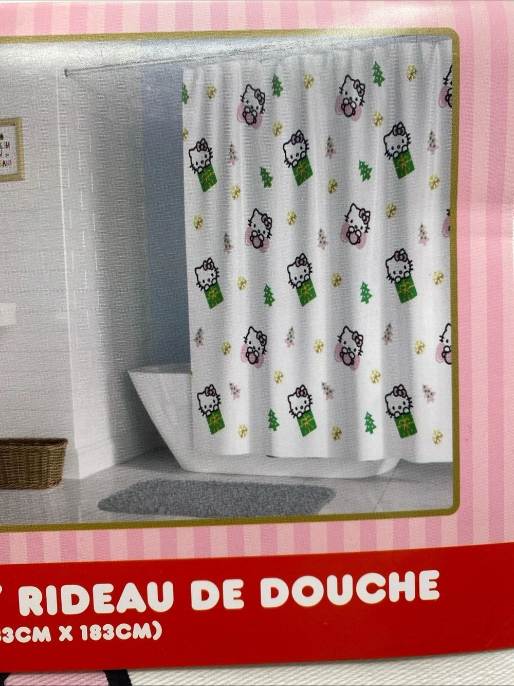 Hello Kitty In Present Christmas Shower Curtain 72x72 Holiday Bathroom Festive